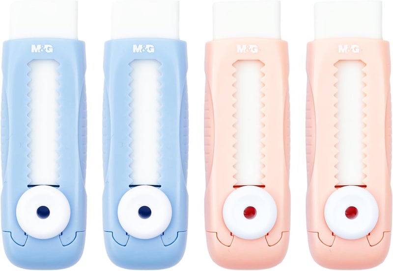 MG 4 Pack Pencil Erasers Sliding Retractable Eraser, Soft Cute Erasers Push Pull Large Rubber Erasers for School Students Kids Office Home Supplies (Blue+Pink) - Image 1